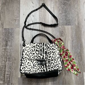 Betsey Johnson Crossbody Purse Bag Black White Animal Print
